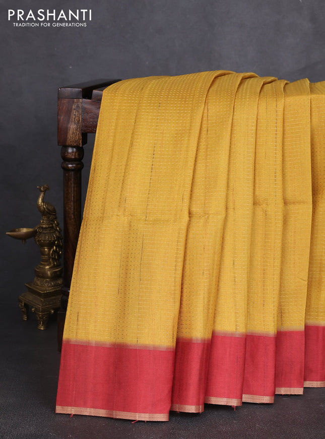 Semi tussar saree yellow and maroon with allover zari weaves and rettapet zari woven border