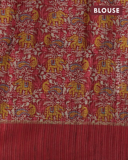 Semi tussar saree yellow and maroon with allover zari weaves and rettapet zari woven border