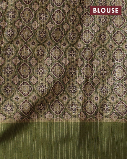 Semi tussar saree beige and light green with allover zari weaves and rettapet zari woven border