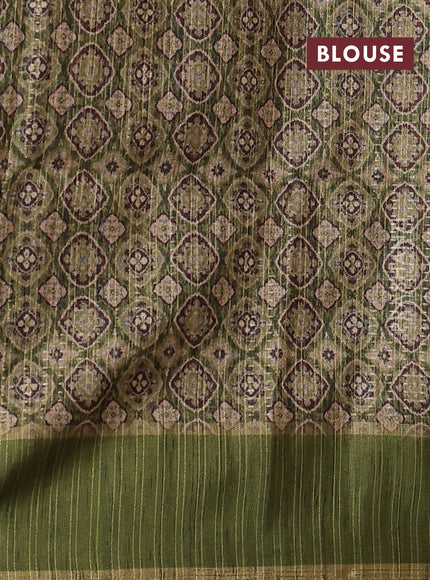 Semi tussar saree beige and light green with allover zari weaves and rettapet zari woven border