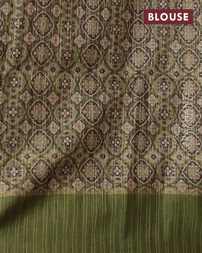 Semi tussar saree beige and light green with allover zari weaves and rettapet zari woven border