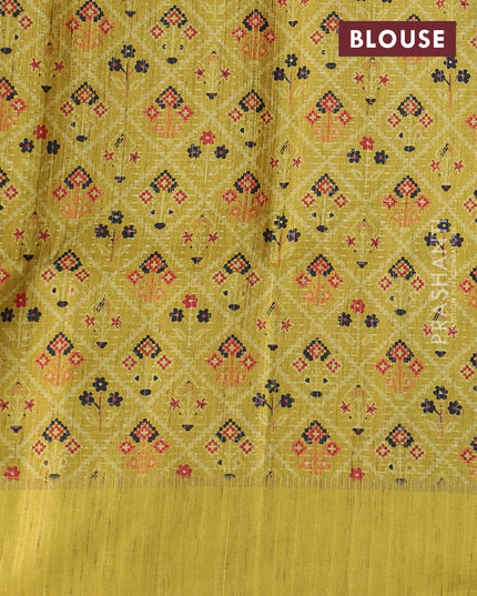 Semi tussar saree black and lime yellow with allover zari weaves and rettapet zari woven border