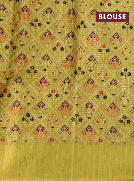 Semi tussar saree black and lime yellow with allover zari weaves and rettapet zari woven border