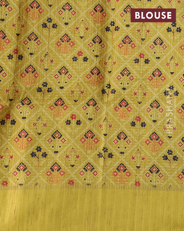 Semi tussar saree black and lime yellow with allover zari weaves and rettapet zari woven border