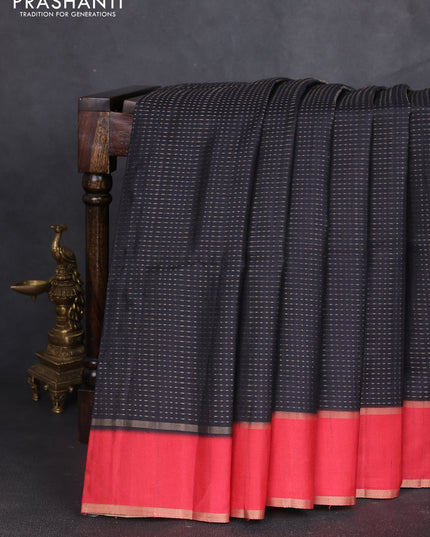 Semi tussar saree black and red with allover zari weaves and rettapet zari woven border