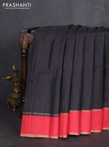 Semi tussar saree black and red with allover zari weaves and rettapet zari woven border