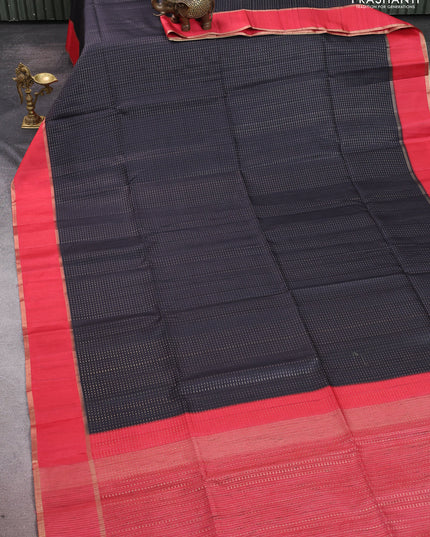 Semi tussar saree black and red with allover zari weaves and rettapet zari woven border