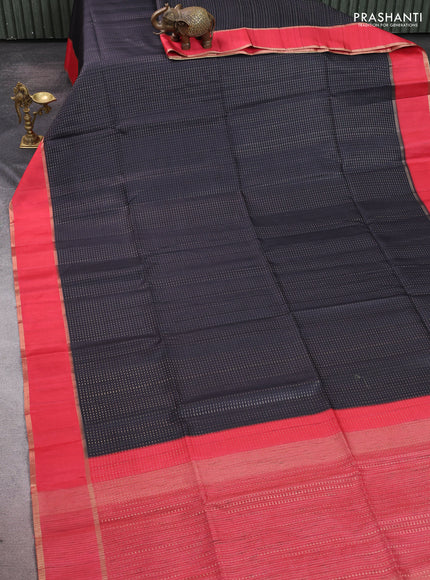 Semi tussar saree black and red with allover zari weaves and rettapet zari woven border