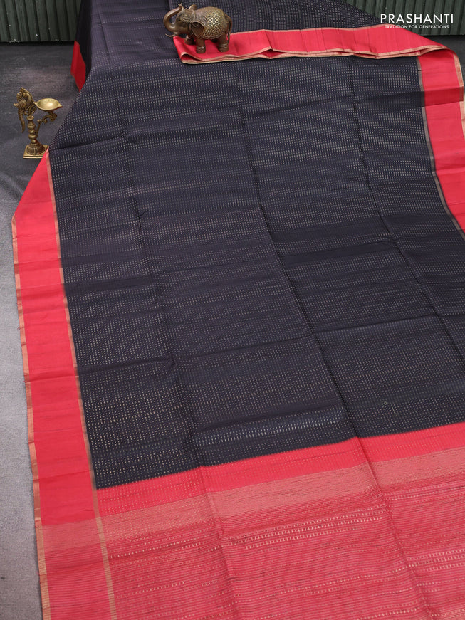Semi tussar saree black and red with allover zari weaves and rettapet zari woven border