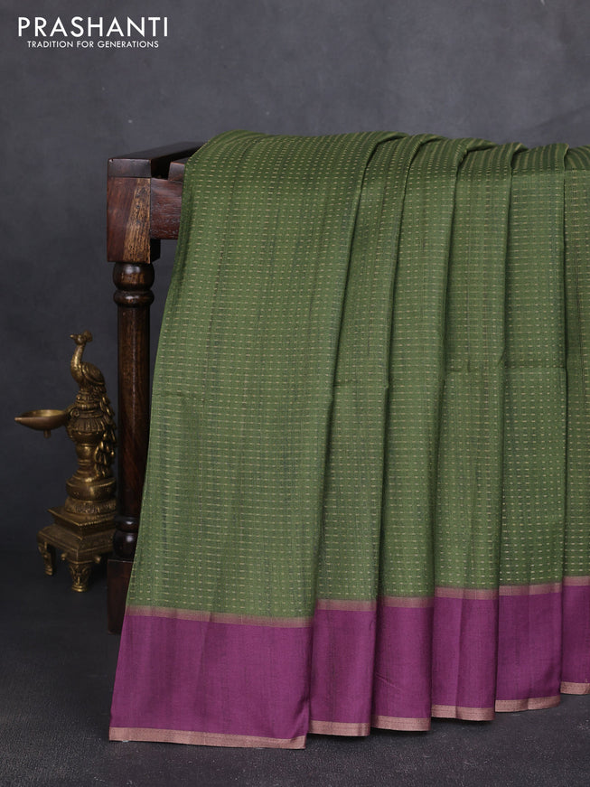 Semi tussar saree green and purple with allover zari weaves and rettapet zai woven border