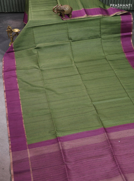 Semi tussar saree green and purple with allover zari weaves and rettapet zai woven border