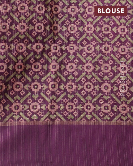 Semi tussar saree green and purple with allover zari weaves and rettapet zai woven border