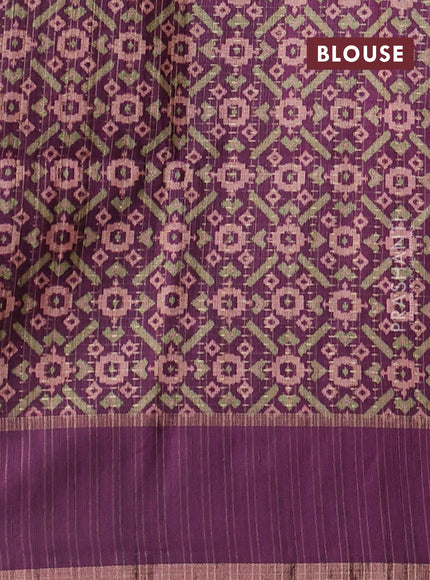 Semi tussar saree green and purple with allover zari weaves and rettapet zai woven border