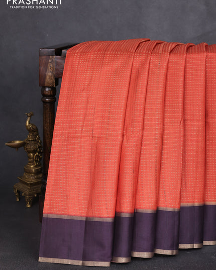 Semi tussar saree rust shade and deep purple with allover zari weaves and rettapet zai woven border
