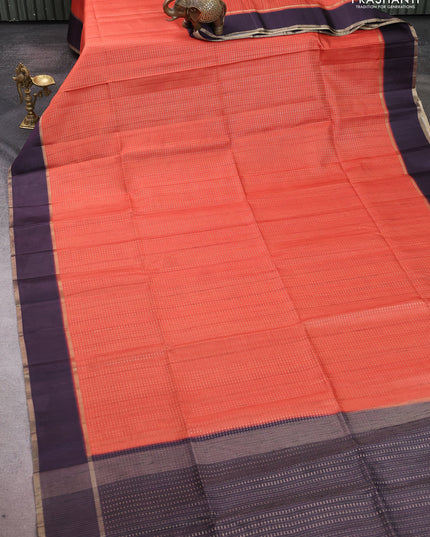 Semi tussar saree rust shade and deep purple with allover zari weaves and rettapet zai woven border