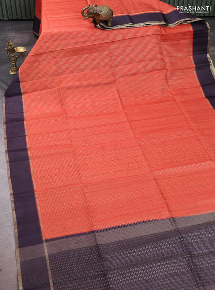 Semi tussar saree rust shade and deep purple with allover zari weaves and rettapet zai woven border