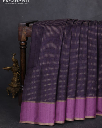 Semi tussar saree deep purple and purple with allover zari weaves and rettapet zari woven border
