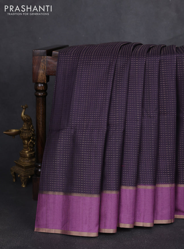 Semi tussar saree deep purple and purple with allover zari weaves and rettapet zari woven border