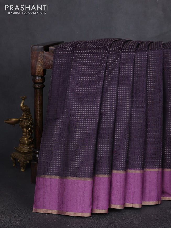 Semi tussar saree deep purple and purple with allover zari weaves and rettapet zari woven border