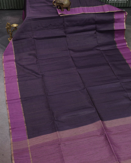 Semi tussar saree deep purple and purple with allover zari weaves and rettapet zari woven border
