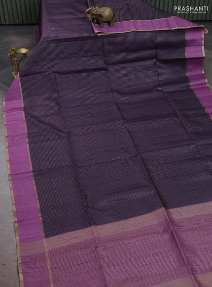 Semi tussar saree deep purple and purple with allover zari weaves and rettapet zari woven border