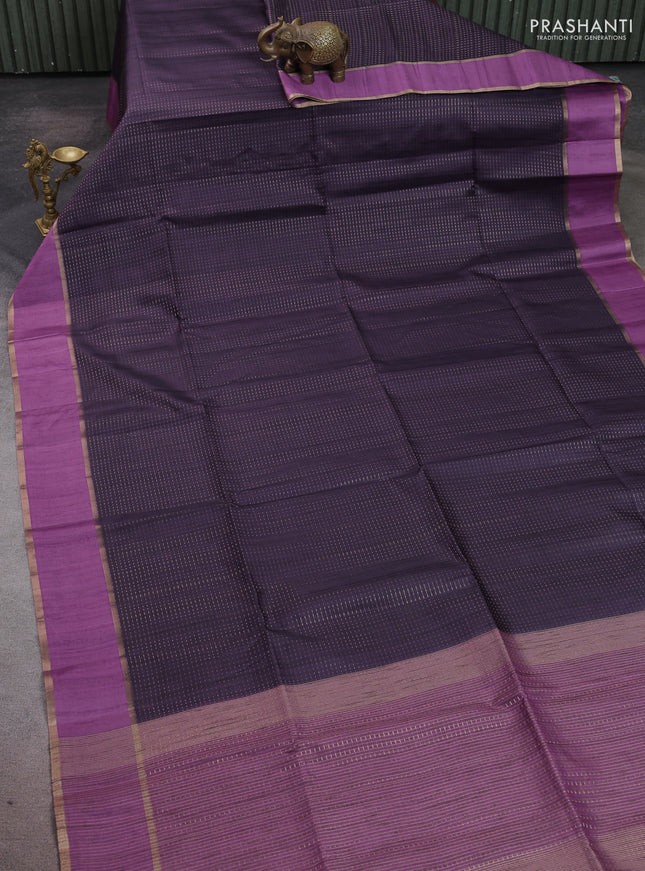 Semi tussar saree deep purple and purple with allover zari weaves and rettapet zari woven border