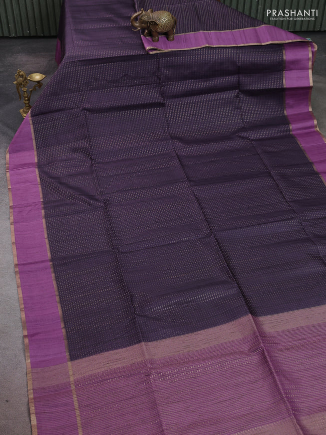 Semi tussar saree deep purple and purple with allover zari weaves and rettapet zari woven border