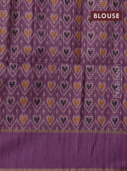 Semi tussar saree deep purple and purple with allover zari weaves and rettapet zari woven border