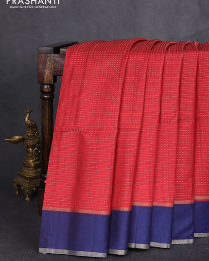 Semi tussar saree maroon and navy blue with allover zari weaves and rettapet zari woven border