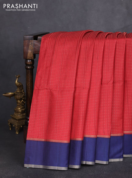 Semi tussar saree maroon and navy blue with allover zari weaves and rettapet zari woven border