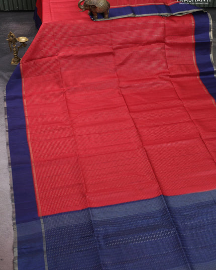 Semi tussar saree maroon and navy blue with allover zari weaves and rettapet zari woven border