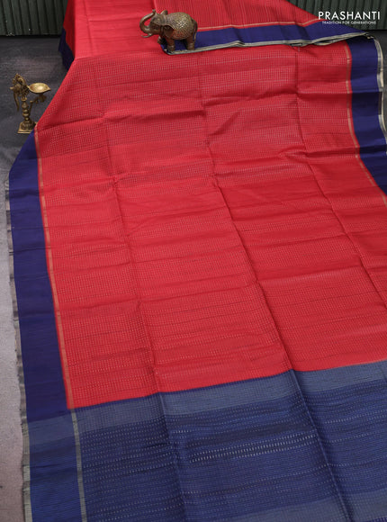 Semi tussar saree maroon and navy blue with allover zari weaves and rettapet zari woven border
