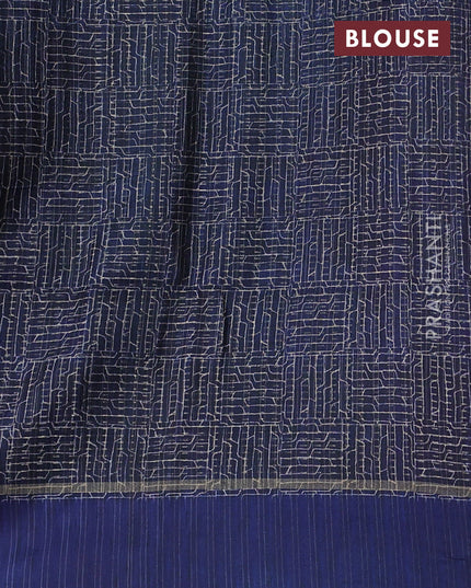 Semi tussar saree maroon and navy blue with allover zari weaves and rettapet zari woven border