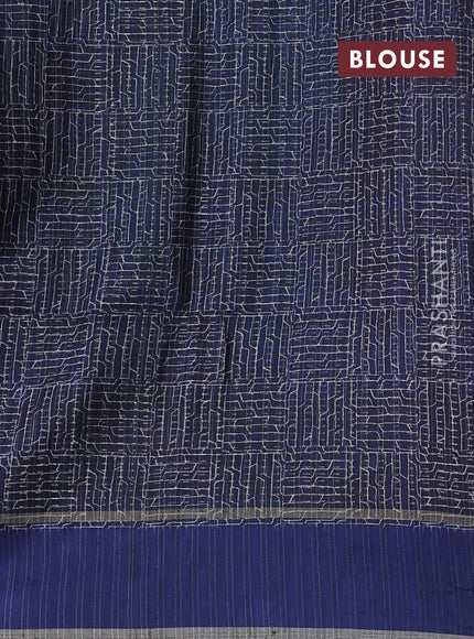 Semi tussar saree maroon and navy blue with allover zari weaves and rettapet zari woven border