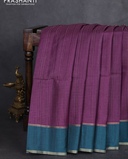 Semi tussar saree purple and peacock green with allover zari weaves and rettapet zari woven border