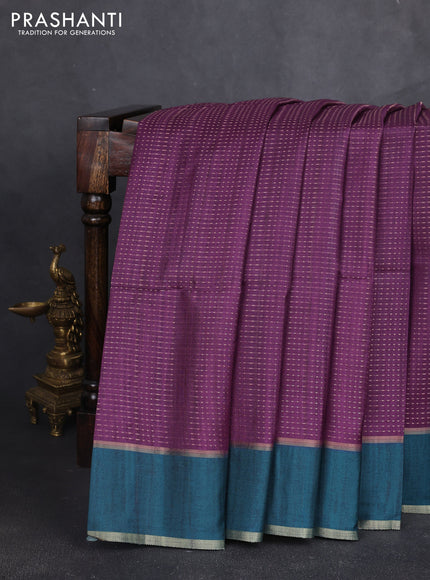 Semi tussar saree purple and peacock green with allover zari weaves and rettapet zari woven border