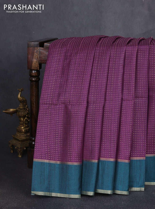Semi tussar saree purple and peacock green with allover zari weaves and rettapet zari woven border