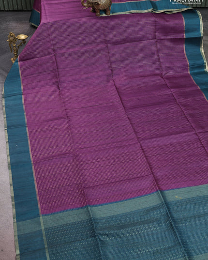Semi tussar saree purple and peacock green with allover zari weaves and rettapet zari woven border