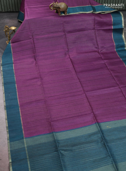 Semi tussar saree purple and peacock green with allover zari weaves and rettapet zari woven border