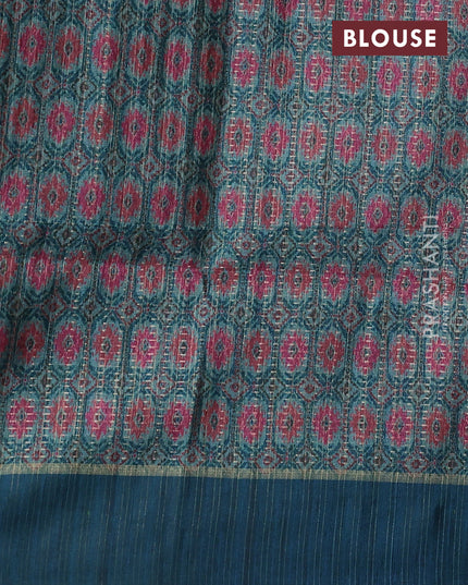 Semi tussar saree purple and peacock green with allover zari weaves and rettapet zari woven border