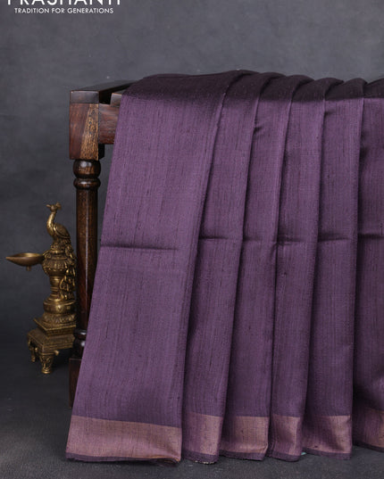 Pure dupion silk saree jamun shade and beige with plain body and madhubani printed pallu