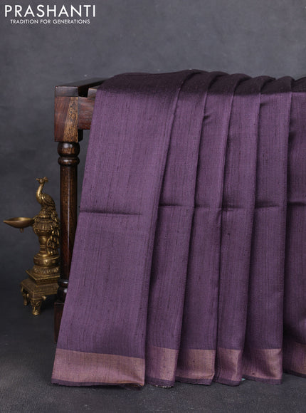 Pure dupion silk saree jamun shade and beige with plain body and madhubani printed pallu