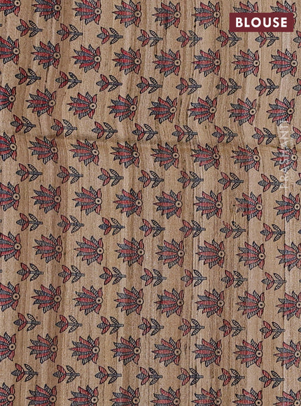 Pure dupion silk saree mustard yellow and beige with plain body and madhubani printed pallu
