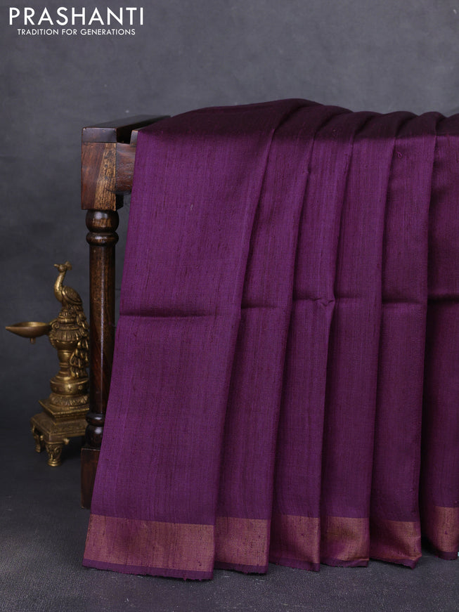 Pure dupion silk saree wine shade and beige with plain body and madhubani printed pallu
