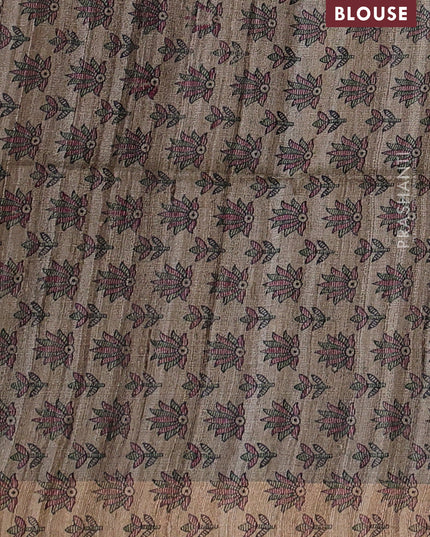 Pure dupion silk saree wine shade and beige with plain body and madhubani printed pallu