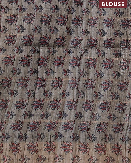 Pure dupion silk saree black and beige with allover zari woven checked pattern and madhubani printed pallu