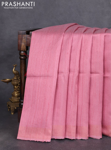 Pure dupion silk saree dark peach pink and multi colour with plain body and concept printed pallu