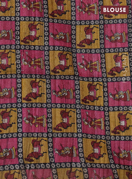 Pure dupion silk saree dark peach pink and multi colour with plain body and concept printed pallu