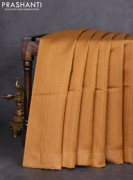 Pure dupion silk saree dark mustard and multi colour with plain body and concept printed pallu