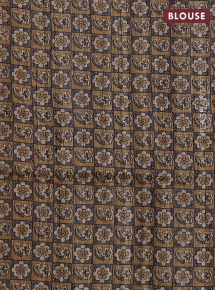 Pure dupion silk saree dark mustard and multi colour with plain body and concept printed pallu